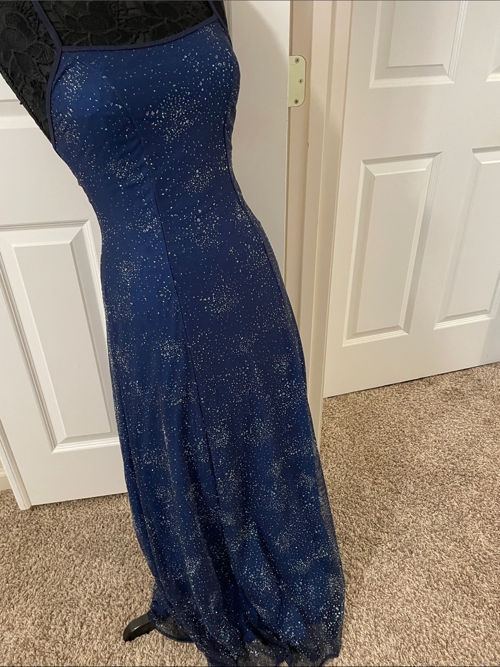 Sparkling Navy Maxi Dress with Subtle Glitter